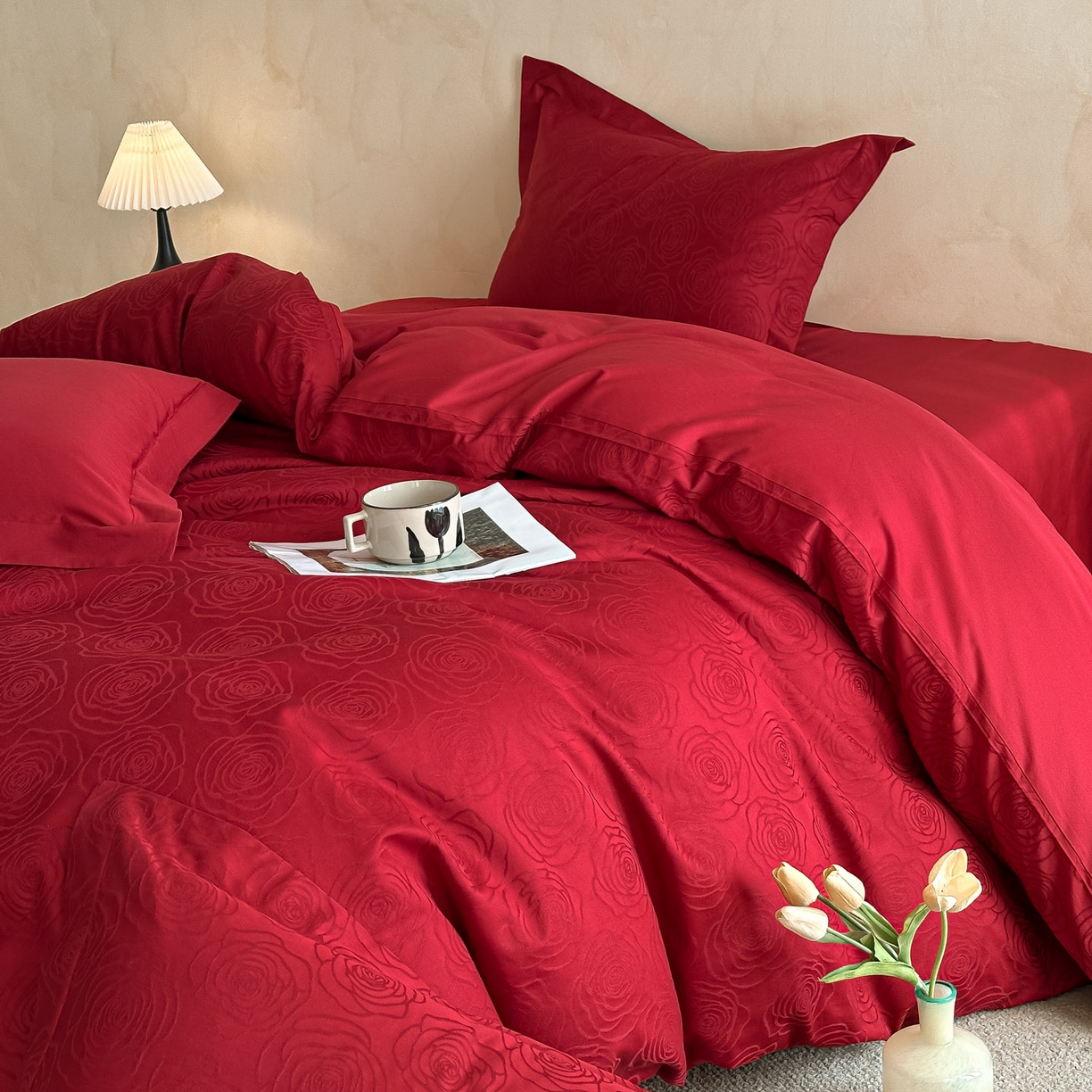 91家纺网 家纺一手货源 找家纺 禾时 2026新款60S全棉立体亮面提花四件套（券后价不低于258/288/278/298） 玫瑰之约