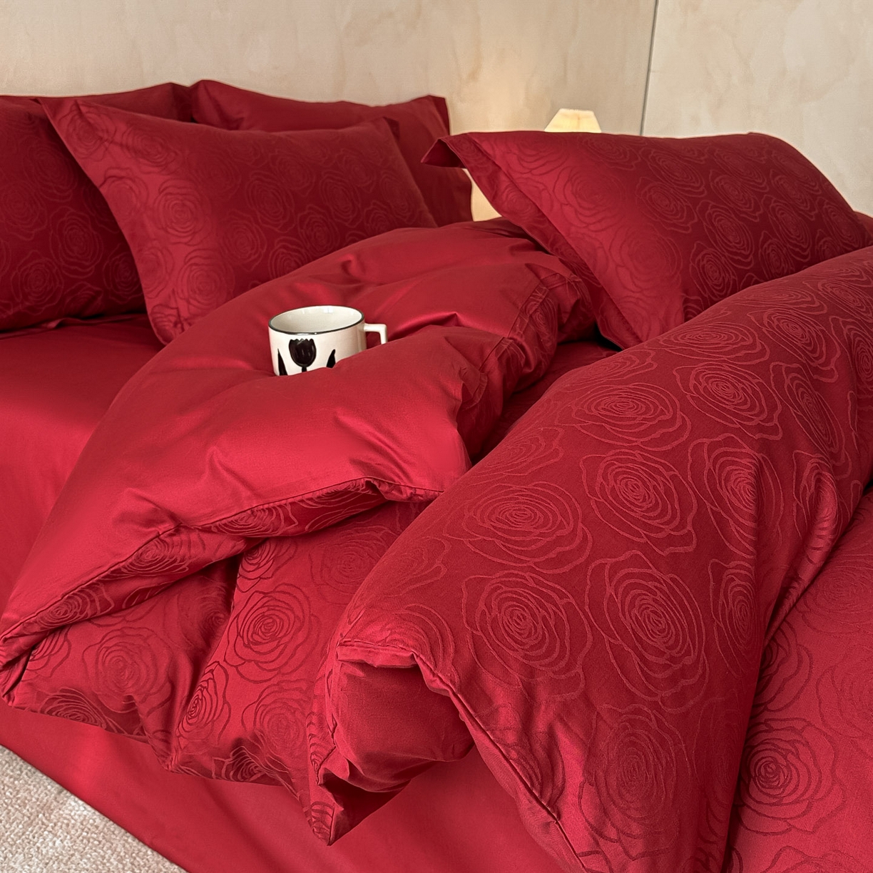 91家纺网 家纺一手货源 找家纺 禾时 2026新款60S全棉立体亮面提花四件套（券后价不低于258/288/278/298） 玫瑰之约