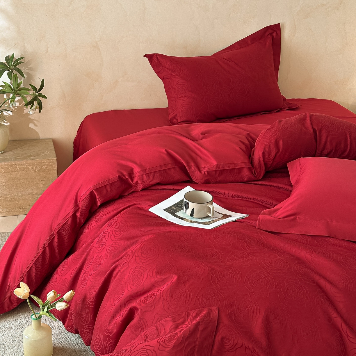 91家纺网 家纺一手货源 找家纺 禾时 2026新款60S全棉立体亮面提花四件套（券后价不低于258/288/278/298） 玫瑰之约