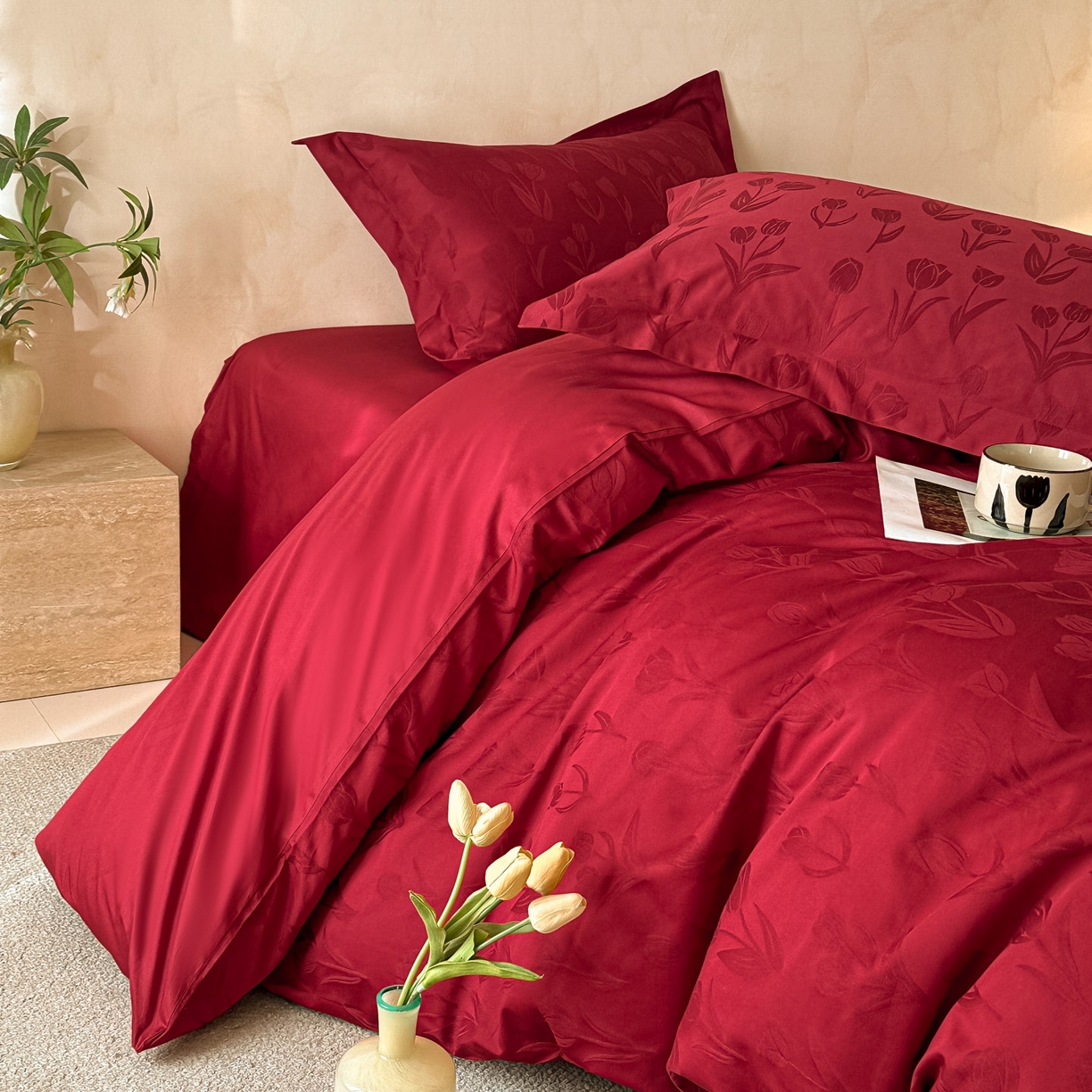 91家纺网 家纺一手货源 找家纺 禾时 2026新款60S全棉立体亮面提花四件套（券后价不低于258/288/278/298） 浪漫郁金香