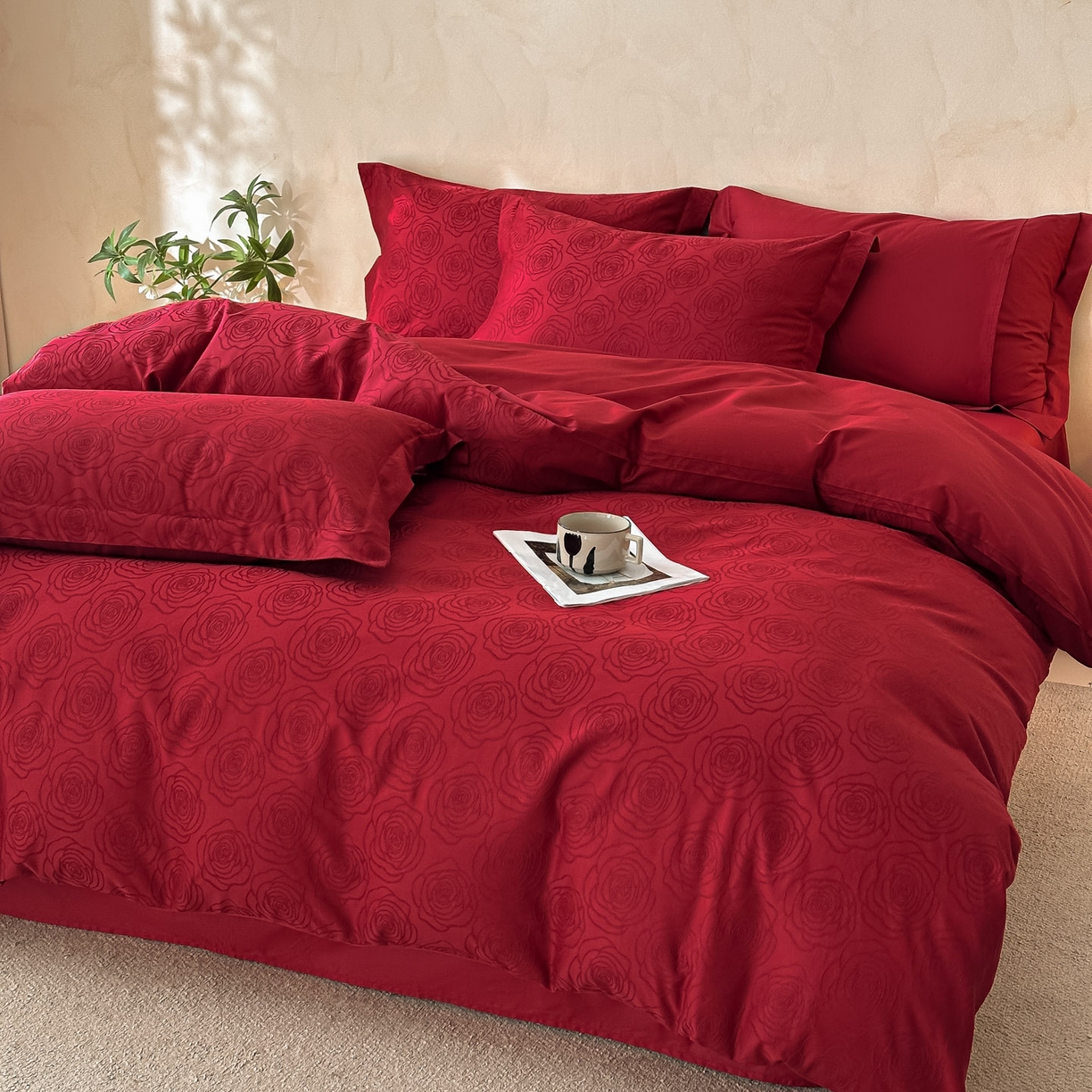 91家纺网 家纺一手货源 找家纺 禾时 2026新款60S全棉立体亮面提花四件套（券后价不低于258/288/278/298） 玫瑰之约