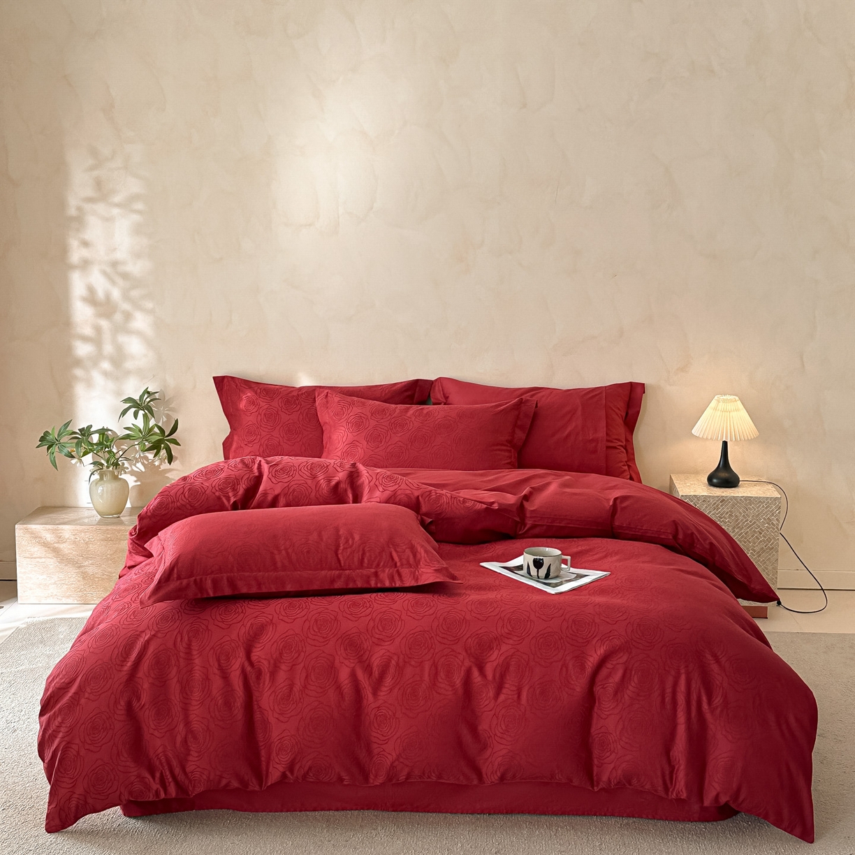 91家纺网 家纺一手货源 找家纺 禾时 2026新款60S全棉立体亮面提花四件套（券后价不低于258/288/278/298） 玫瑰之约