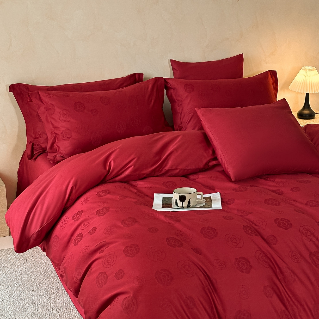 禾时 2026新款60S全棉立体亮面提花四件套（券后价不低于258/288/278/298） 山茶花之恋