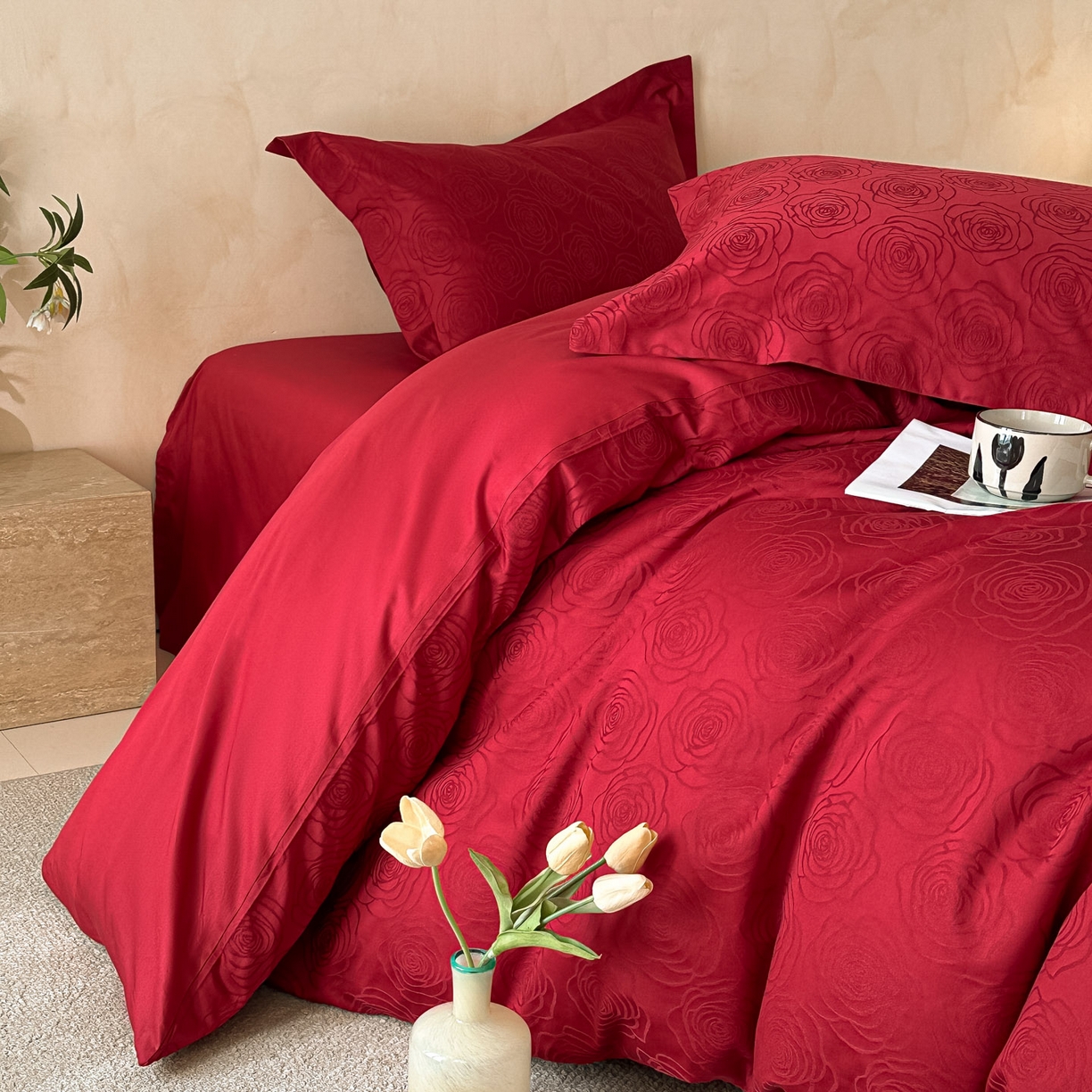 91家纺网 家纺一手货源 找家纺 禾时 2026新款60S全棉立体亮面提花四件套（券后价不低于258/288/278/298） 玫瑰之约