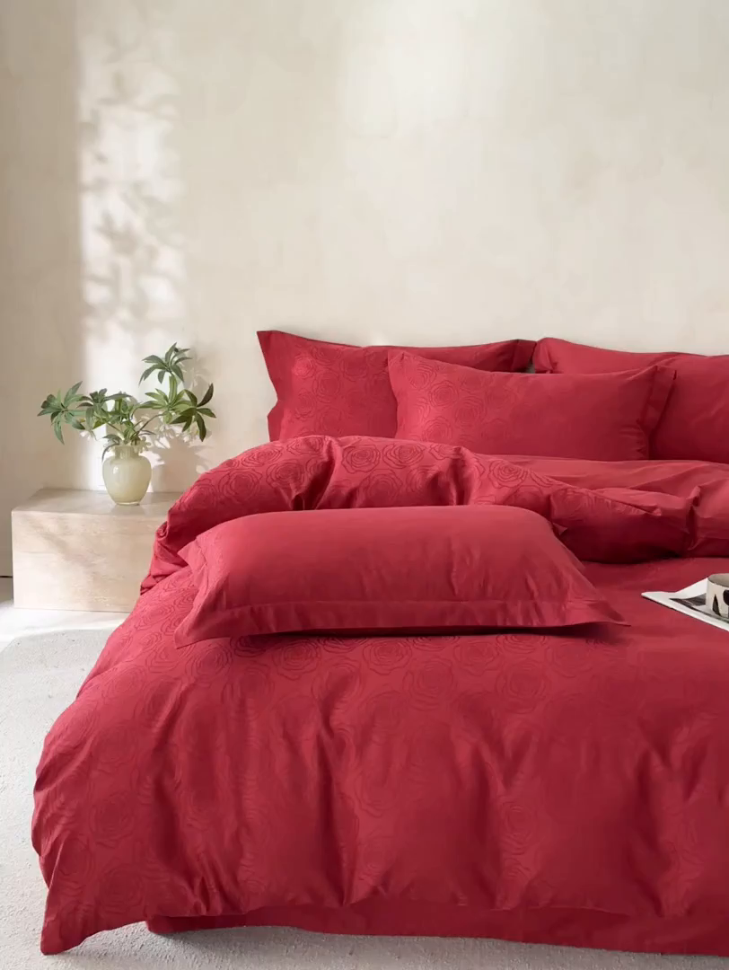 91家纺网 家纺一手货源 找家纺 禾时 2026新款60S全棉立体亮面提花四件套（券后价不低于258/288/278/298） 玫瑰之约