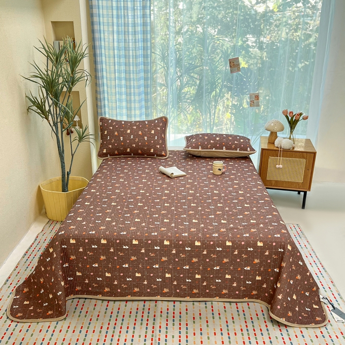 91家纺网 家纺一手货源 找家纺 欣宜家纺 2026新款全棉纱布加宝宝绒填充棉花床盖三件套 南瓜小狗