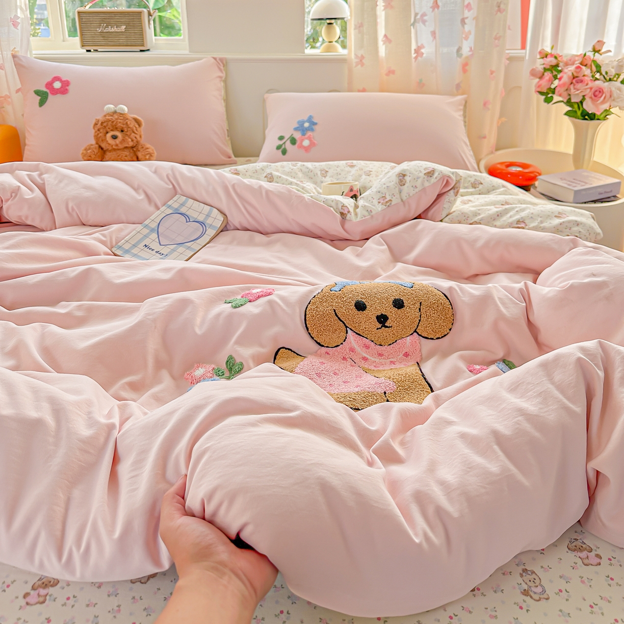 91家纺网 家纺一手货源 找家纺 （总）佳鸿家纺 2026新款彷棉云朵棉毛巾绣四件套学生宿舍三件套萌宠系列（提供买家秀）