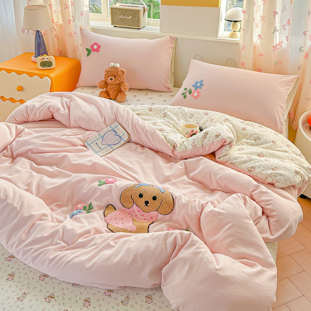 91家纺网 家纺一手货源 找家纺 （总）佳鸿家纺 2026新款彷棉云朵棉毛巾绣四件套学生宿舍三件套萌宠系列（提供买家秀）