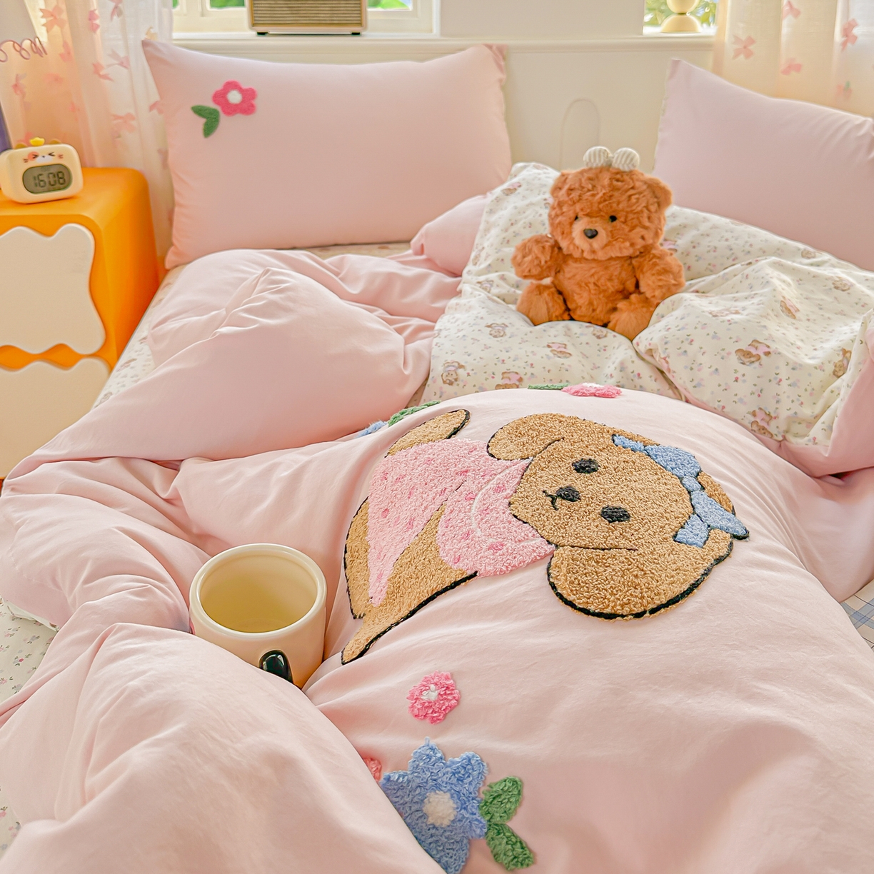 91家纺网 家纺一手货源 找家纺 （总）佳鸿家纺 2026新款彷棉云朵棉毛巾绣四件套学生宿舍三件套萌宠系列（提供买家秀）