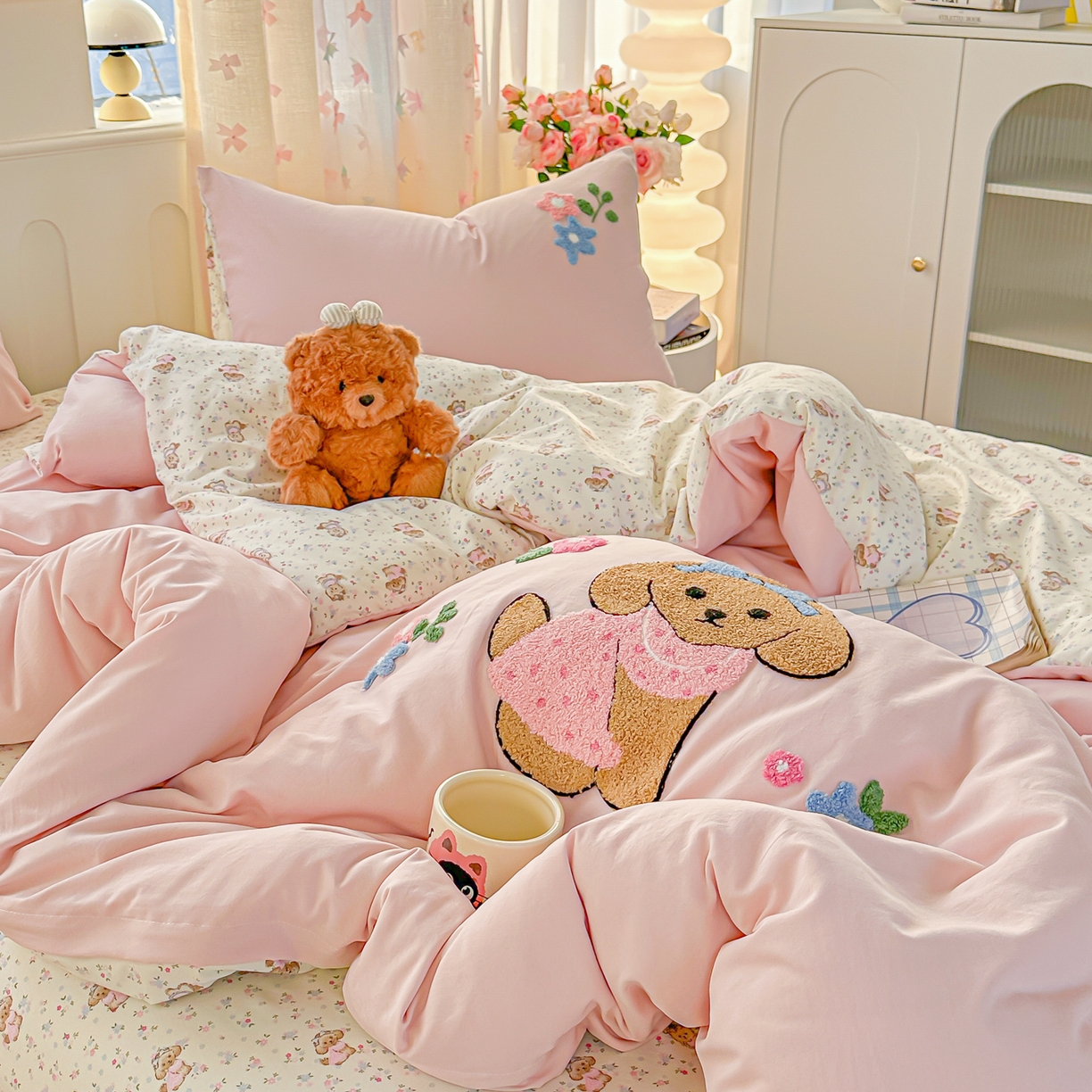 91家纺网 家纺一手货源 找家纺 （总）佳鸿家纺 2026新款彷棉云朵棉毛巾绣四件套学生宿舍三件套萌宠系列（提供买家秀）