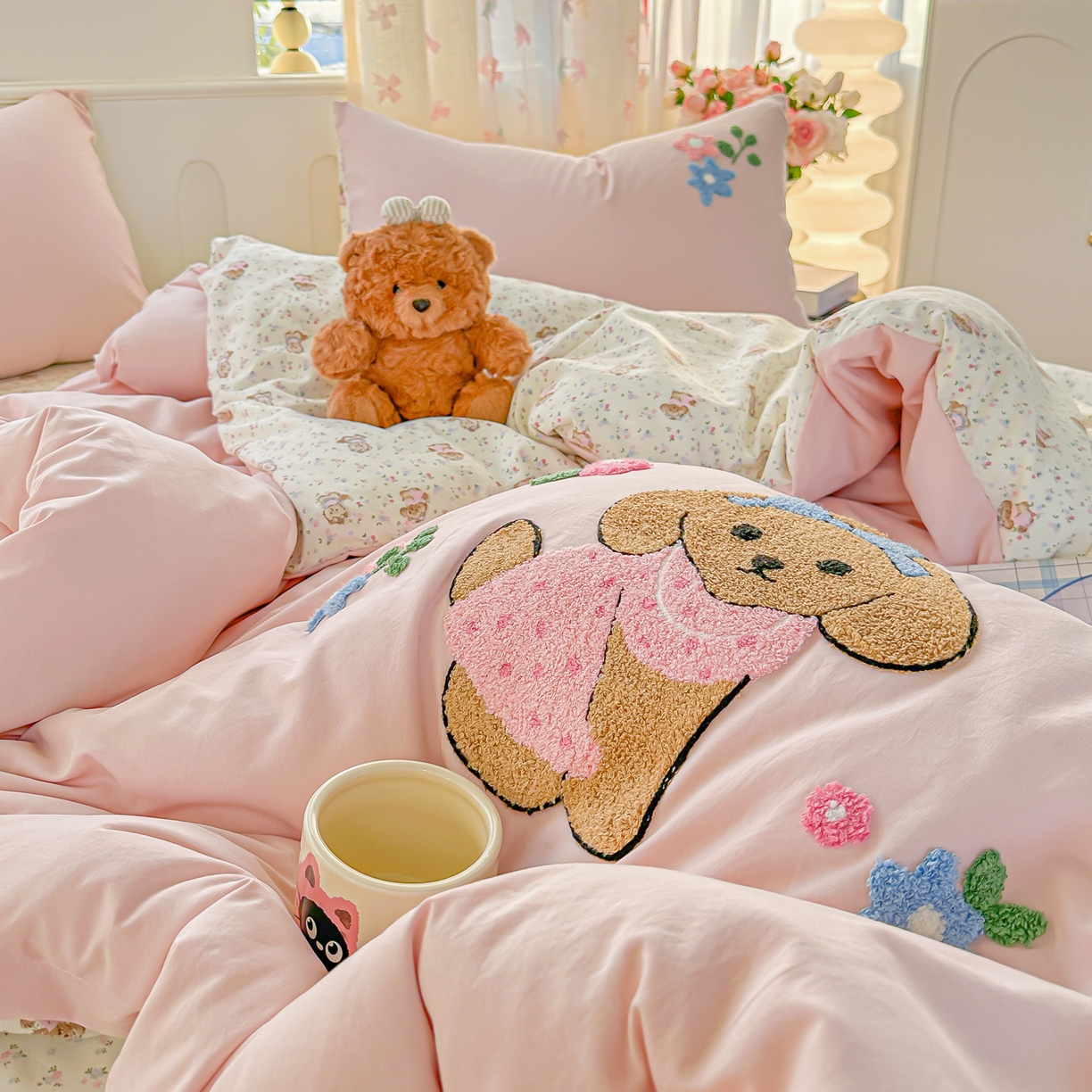 91家纺网 家纺一手货源 找家纺 佳鸿家纺 2026新款彷棉云朵棉毛巾绣四件套学生宿舍三件套萌宠系列（提供买家秀） 萌宠狗狗