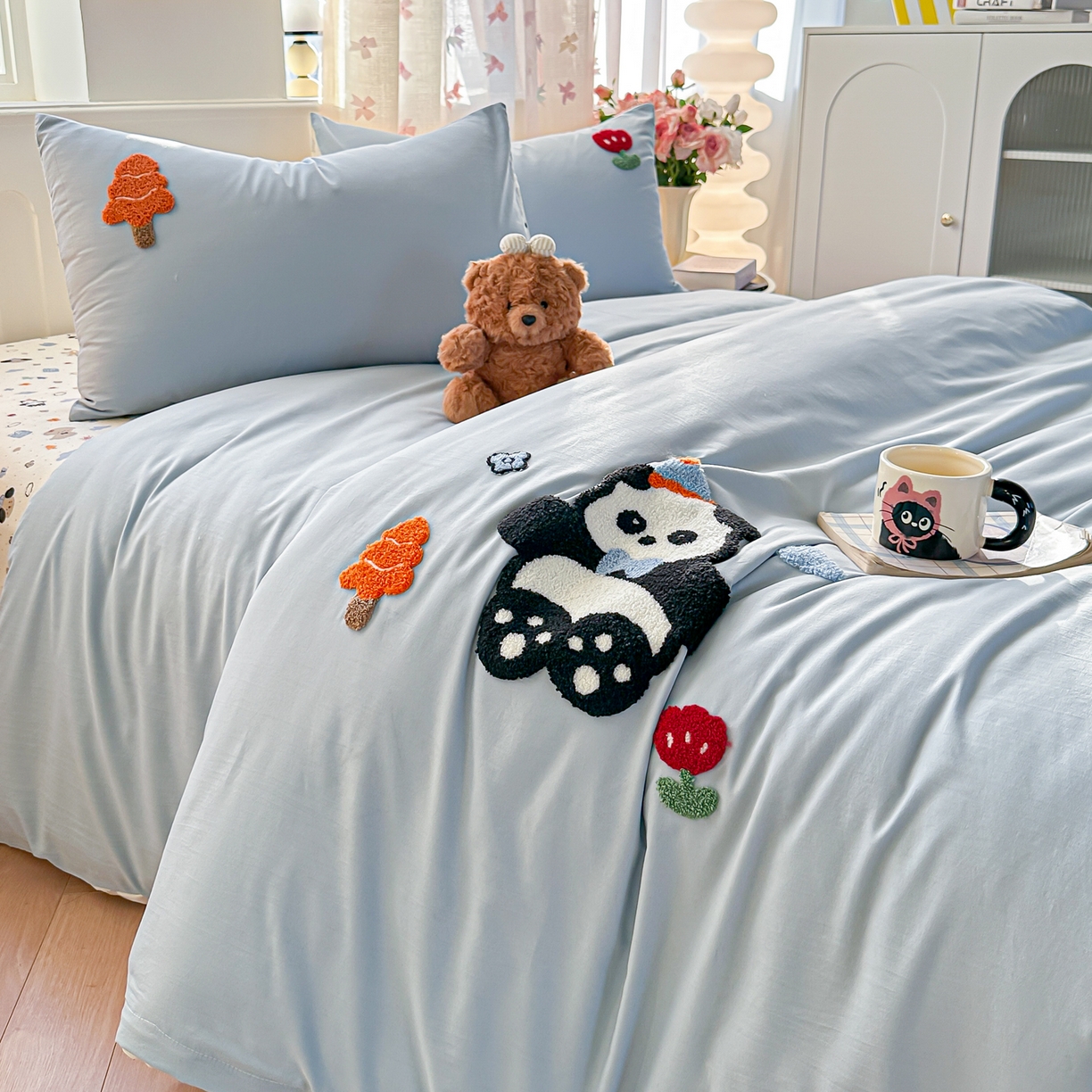 91家纺网 家纺一手货源 找家纺 佳鸿家纺 2026新款彷棉云朵棉毛巾绣四件套学生宿舍三件套萌宠系列（提供买家秀） 熊猫宝宝