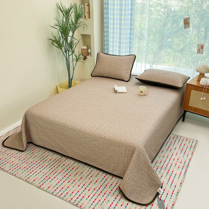 91家纺网 家纺一手货源 找家纺 欣宜家纺 2026新款全棉纱布加宝宝绒填充棉花床盖三件套 柔乡-绿