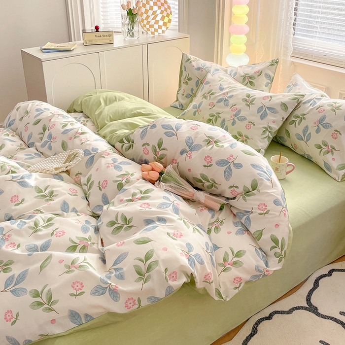 91家纺网 家纺一手货源 找家纺 世爵 2026春夏新款全棉纯棉印花小清新四件套 花样年华