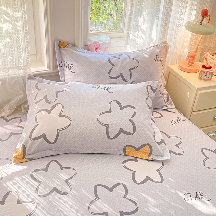 91家纺网 家纺一手货源 找家纺 世爵 2026春夏新款全棉纯棉印花小清新四件套 梦里星光-灰