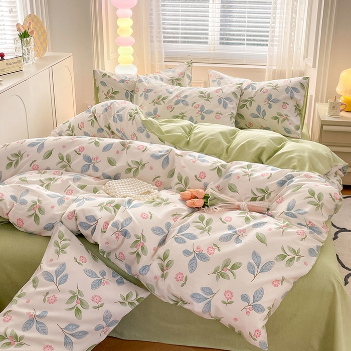 91家纺网 家纺一手货源 找家纺 世爵 2026春夏新款全棉纯棉印花小清新四件套 花样年华