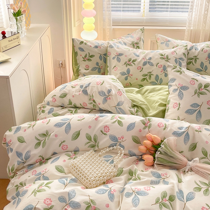 91家纺网 家纺一手货源 找家纺 世爵 2026春夏新款全棉纯棉印花小清新四件套 花样年华