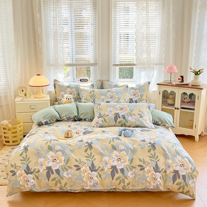 世爵 2026春夏新款全棉纯棉印花小清新四件套 木棉花-绿