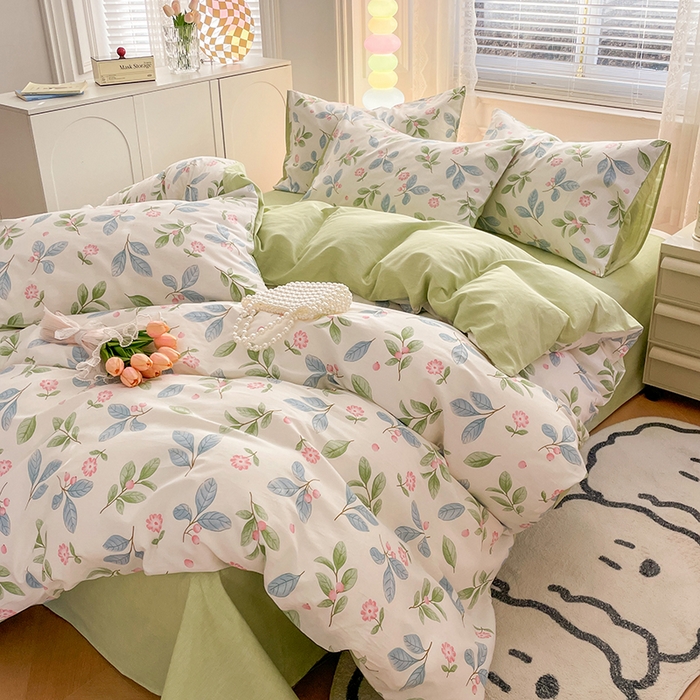 91家纺网 家纺一手货源 找家纺 世爵 2026春夏新款全棉纯棉印花小清新四件套 花样年华