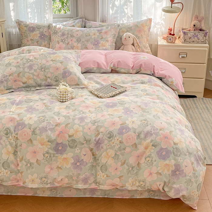 91家纺网 家纺一手货源 找家纺 世爵 2026春夏新款全棉纯棉印花小清新四件套 宁夏花苒