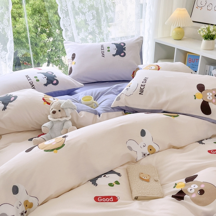 91家纺网 家纺一手货源 找家纺 世爵 2026春夏新款全棉纯棉印花小清新四件套 可爱联盟