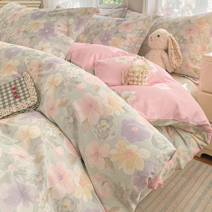 91家纺网 家纺一手货源 找家纺 世爵 2026春夏新款全棉纯棉印花小清新四件套 宁夏花苒