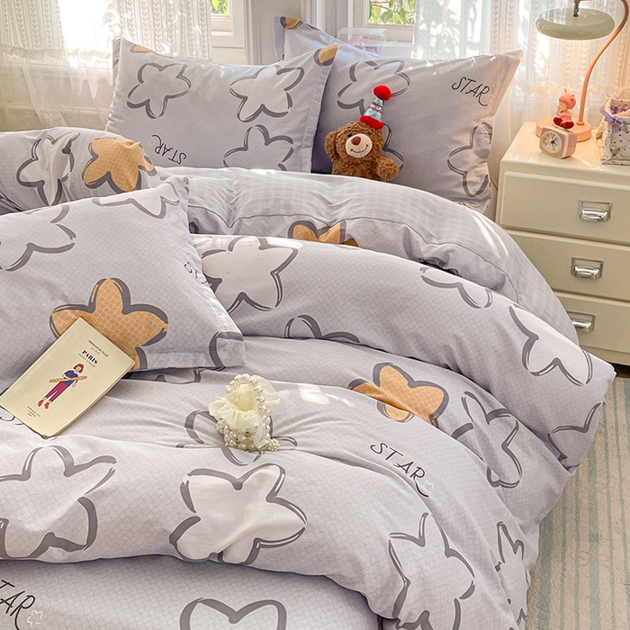 91家纺网 家纺一手货源 找家纺 世爵 2026春夏新款全棉纯棉印花小清新四件套 梦里星光-灰