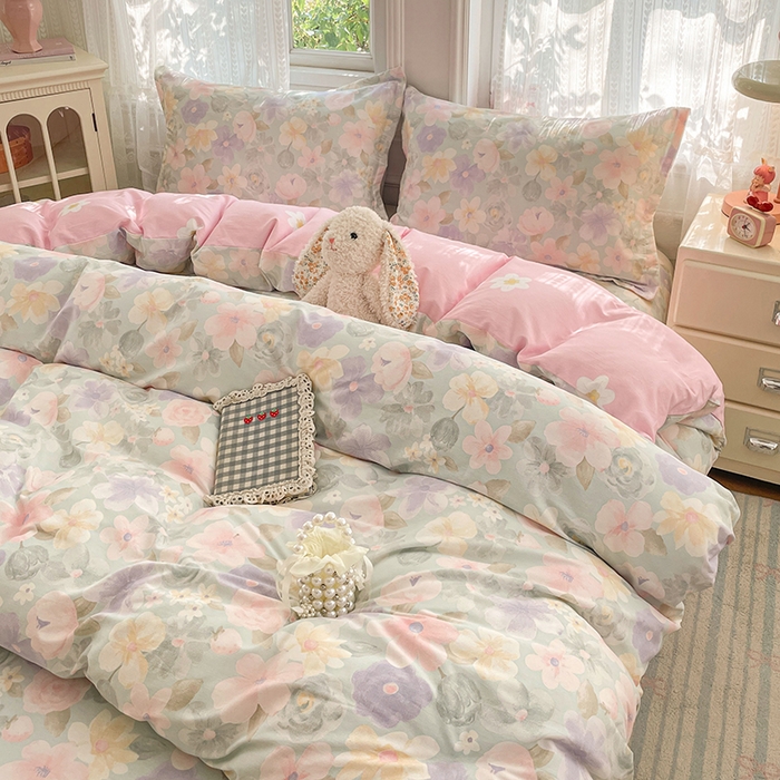 91家纺网 家纺一手货源 找家纺 世爵 2026春夏新款全棉纯棉印花小清新四件套 宁夏花苒