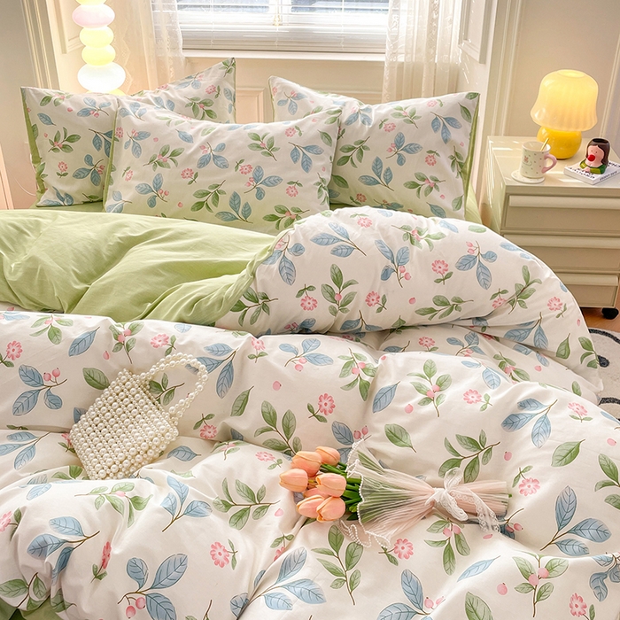 91家纺网 家纺一手货源 找家纺 世爵 2026春夏新款全棉纯棉印花小清新四件套 花样年华