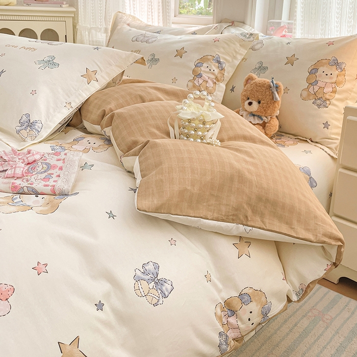 91家纺网 家纺一手货源 找家纺 世爵 2026春夏新款全棉纯棉印花小清新四件套 宇宙小熊