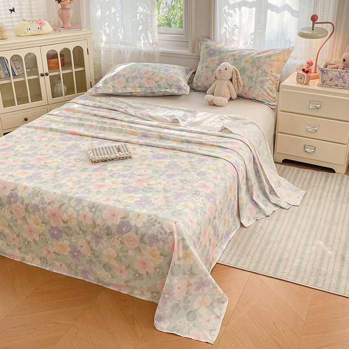 91家纺网 家纺一手货源 找家纺 世爵 2026春夏新款全棉纯棉印花小清新四件套 宁夏花苒