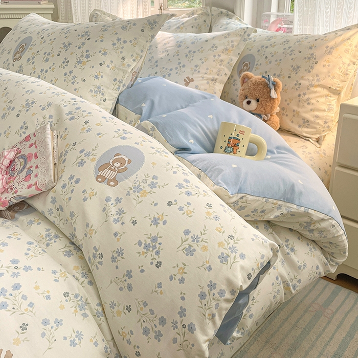 91家纺网 家纺一手货源 找家纺 世爵 2026春夏新款全棉纯棉印花小清新四件套 秘境熊宝