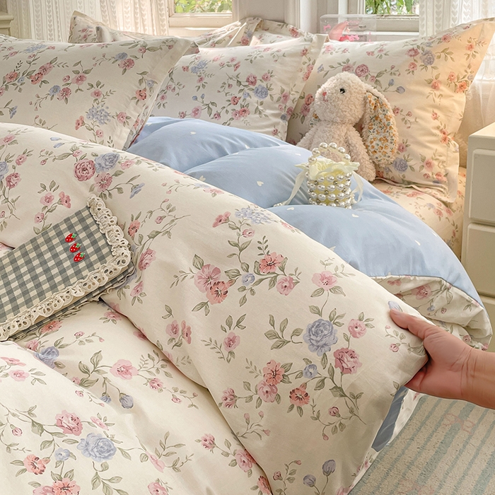 91家纺网 家纺一手货源 找家纺 世爵 2026春夏新款全棉纯棉印花小清新四件套 妙语花香