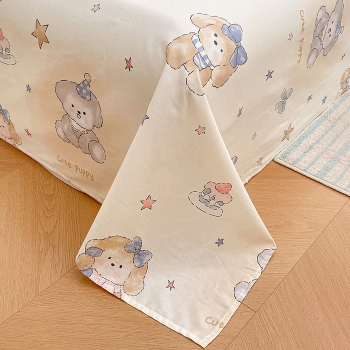 91家纺网 家纺一手货源 找家纺 世爵 2026春夏新款全棉纯棉印花小清新四件套 宇宙小熊