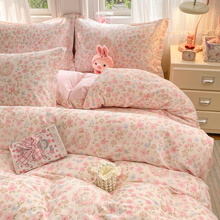 91家纺网 家纺一手货源 找家纺 世爵 2026春夏新款全棉纯棉印花小清新四件套 碎花拾影