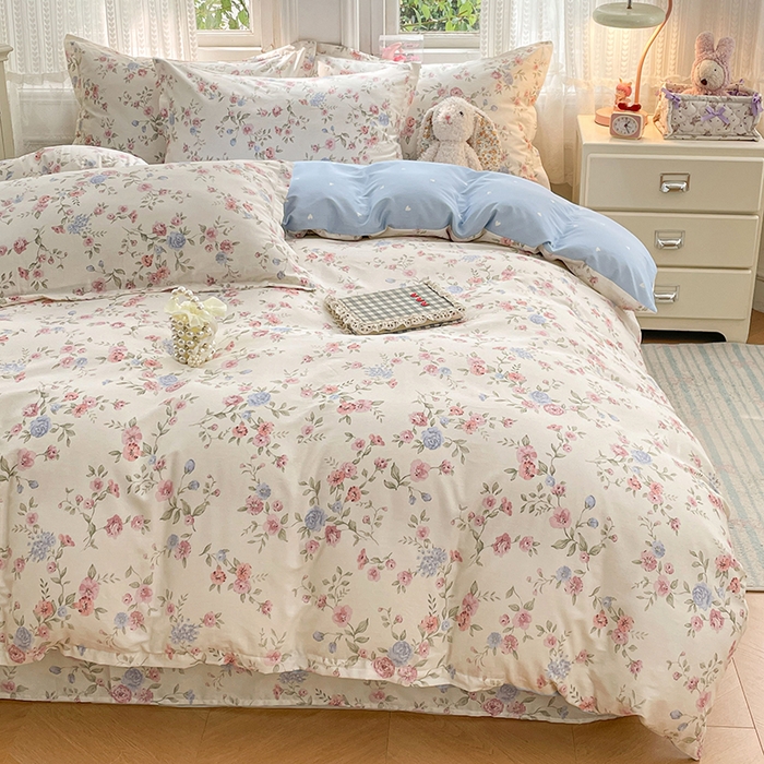 91家纺网 家纺一手货源 找家纺 世爵 2026春夏新款全棉纯棉印花小清新四件套 妙语花香