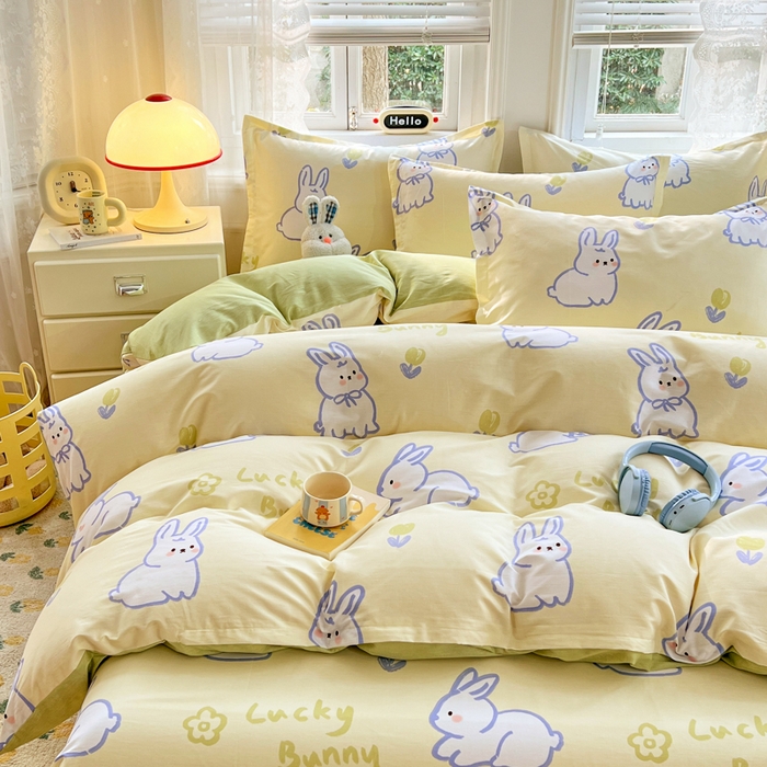 91家纺网 家纺一手货源 找家纺 世爵 2026春夏新款全棉纯棉印花小清新四件套 吉祥兔