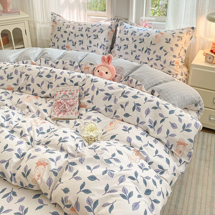 91家纺网 家纺一手货源 找家纺 世爵 2026春夏新款全棉纯棉印花小清新四件套 花园兔