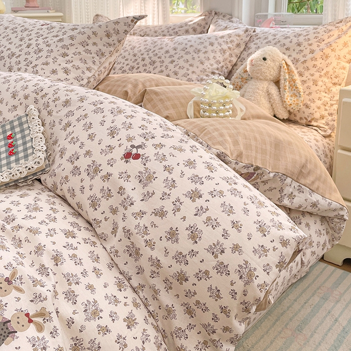 91家纺网 家纺一手货源 找家纺 世爵 2026春夏新款全棉纯棉印花小清新四件套 田园小兔