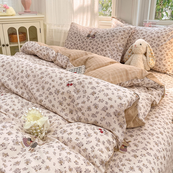 91家纺网 家纺一手货源 找家纺 世爵 2026春夏新款全棉纯棉印花小清新四件套 田园小兔