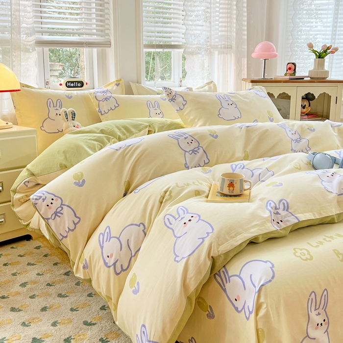 91家纺网 家纺一手货源 找家纺 世爵 2026春夏新款全棉纯棉印花小清新四件套 吉祥兔