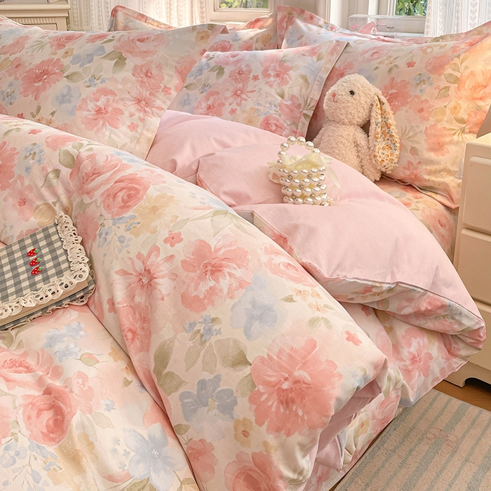 91家纺网 家纺一手货源 找家纺 世爵 2026春夏新款全棉纯棉印花小清新四件套 盛夏晚晴