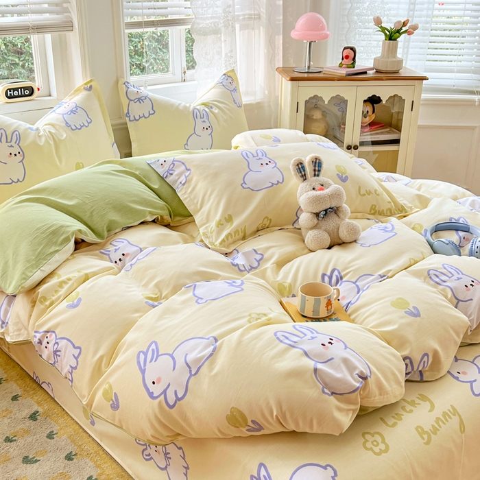 91家纺网 家纺一手货源 找家纺 世爵 2026春夏新款全棉纯棉印花小清新四件套 吉祥兔