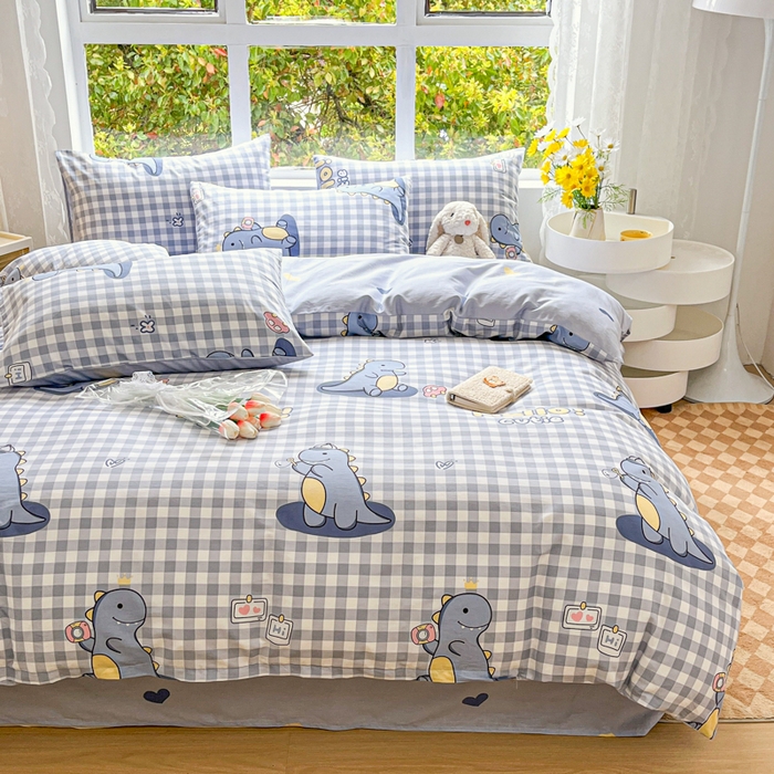 91家纺网 家纺一手货源 找家纺 世爵 2026春夏新款全棉纯棉印花小清新四件套 恐龙世界