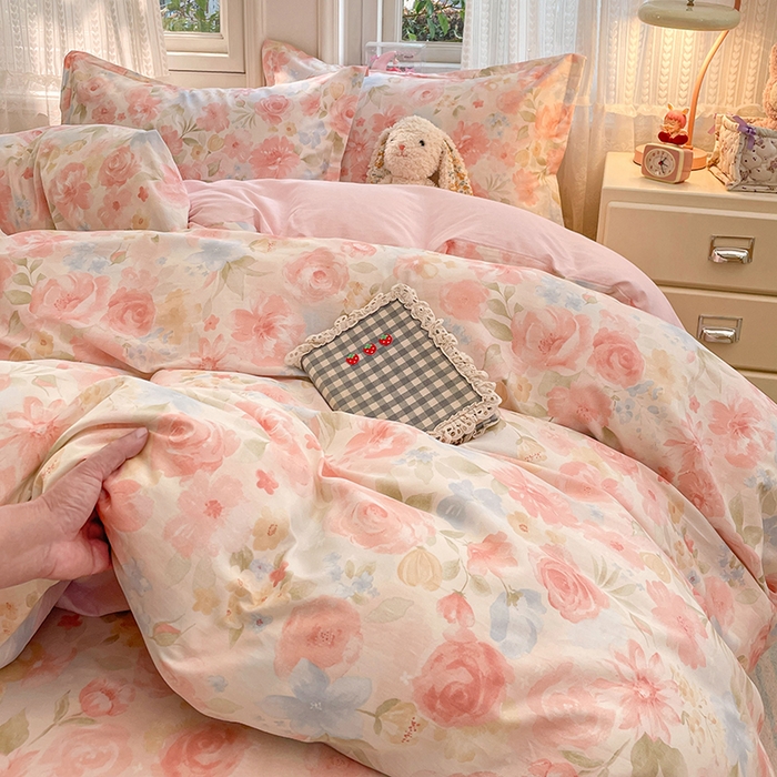 91家纺网 家纺一手货源 找家纺 世爵 2026春夏新款全棉纯棉印花小清新四件套 盛夏晚晴