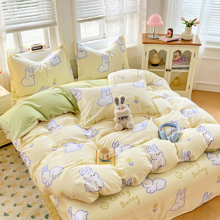 91家纺网 家纺一手货源 找家纺 世爵 2026春夏新款全棉纯棉印花小清新四件套 吉祥兔