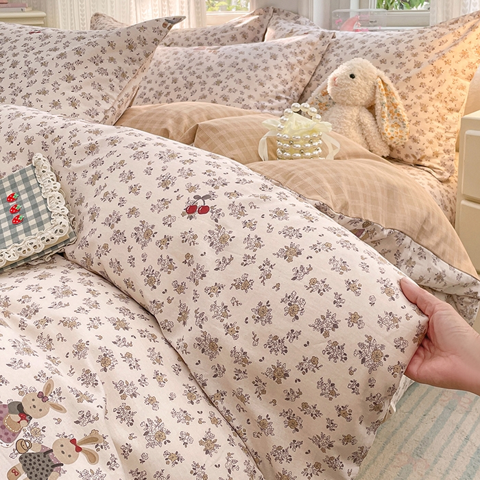 91家纺网 家纺一手货源 找家纺 世爵 2026春夏新款全棉纯棉印花小清新四件套 田园小兔