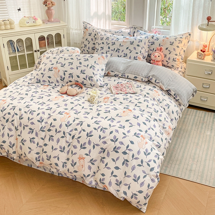 91家纺网 家纺一手货源 找家纺 世爵 2026春夏新款全棉纯棉印花小清新四件套 花园兔