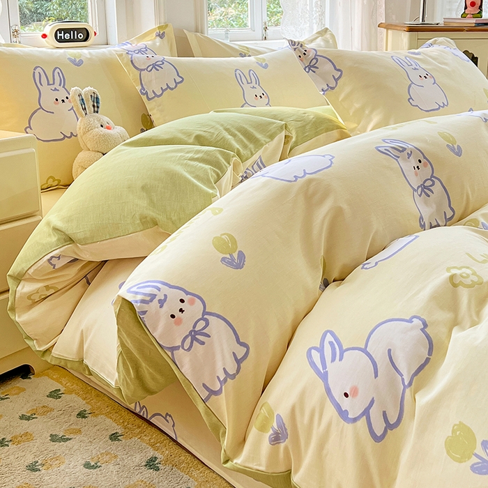 91家纺网 家纺一手货源 找家纺 世爵 2026春夏新款全棉纯棉印花小清新四件套 吉祥兔