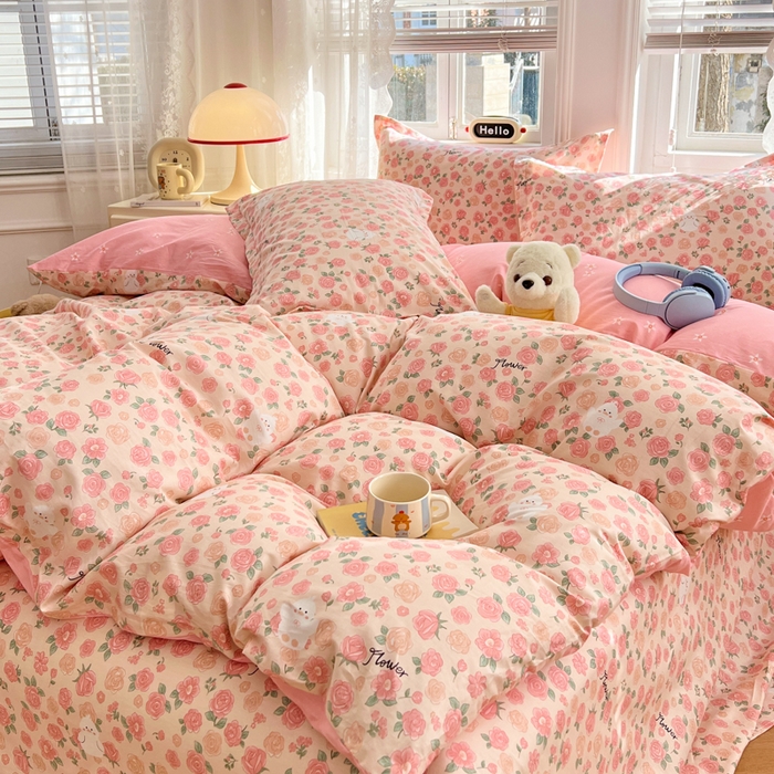 91家纺网 家纺一手货源 找家纺 世爵 2026春夏新款全棉纯棉印花小清新四件套 浓情玫瑰